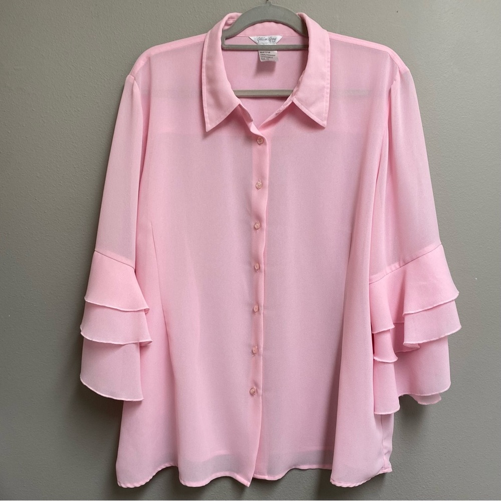 ❤️🎉 Elegant Oversized Pink Ruffled Sleeve Blouse - Picture 6 of 11